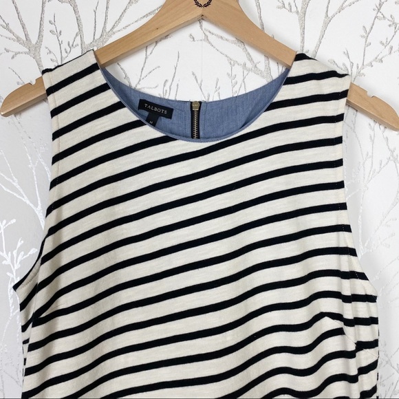 TALBOTS Cotton Knit Sheath Dress Black White Bias Stripe Pockets Sleeveless - Picture 4 of 12